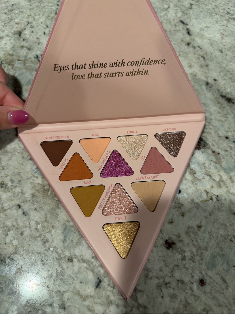Triangular Pink Eyeshadow Palette — Pink, Gold & Neutral Shades